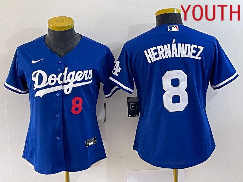 Youth Los Angeles Dodgers #8 Hernandez Blue Nike Game 2023 MLB Jersey->youth mlb jersey->Youth Jersey